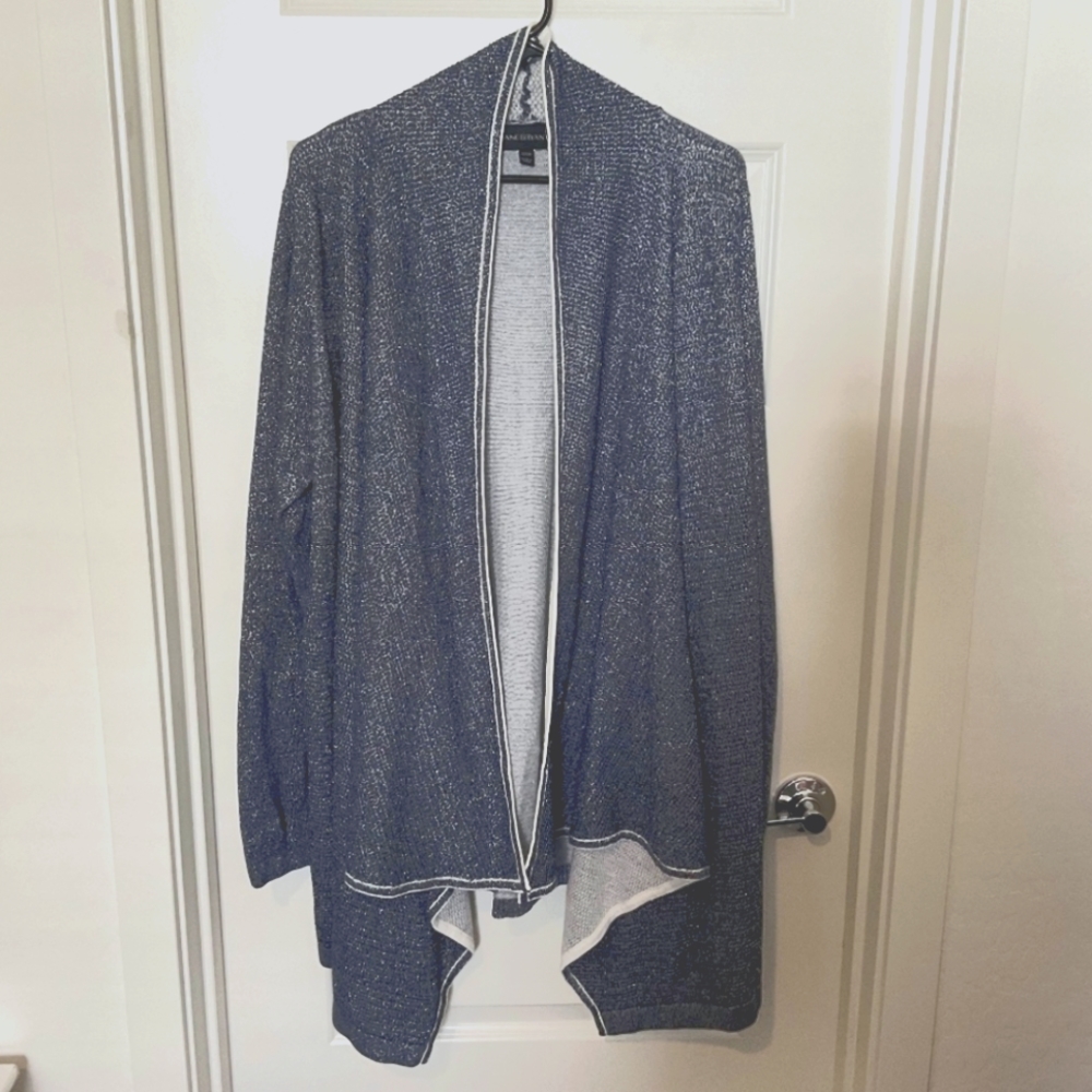 Cozy Lane Bryant Open Front Draped Cardigan - Blue Metallic Waterfall Size 22/24